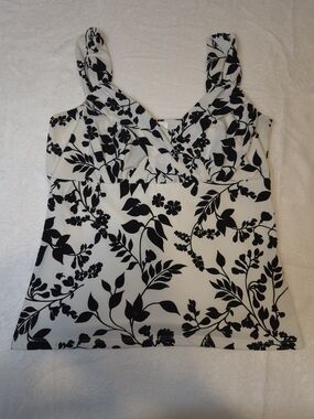 White House Black Market Black & White Floral Surplice Camisole